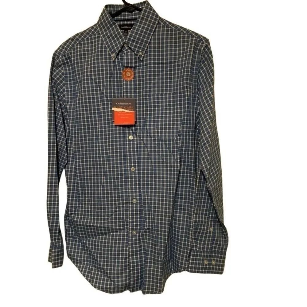 Croft & Barrow Size Small Blue Checked Long Sleeved Button Shirt NWT